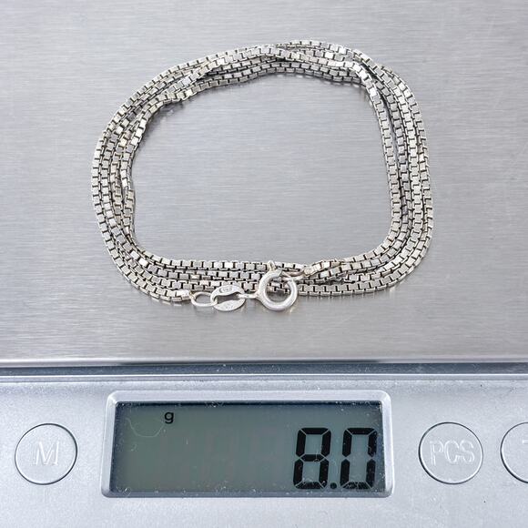 Box Link Chain Necklace | Vintage Sterling Silver 925 | 24.5" - Picture 3 of 3